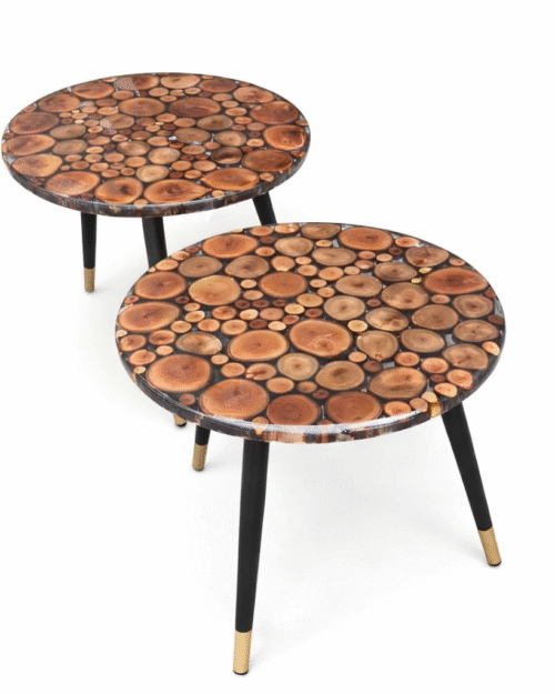 Handcrafted epoxy resin wood side table